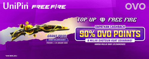 Jan – Miliki Shotgun Kuat Sekarang & Cashback 90% OVO Points Dengan Top up Diamonds Free Fire